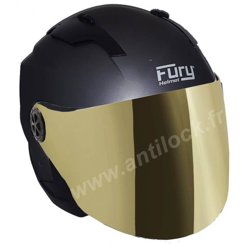 FURY CASQUE JET RACE GRIS MAT AVEC VISIÈRE MIROIR OR