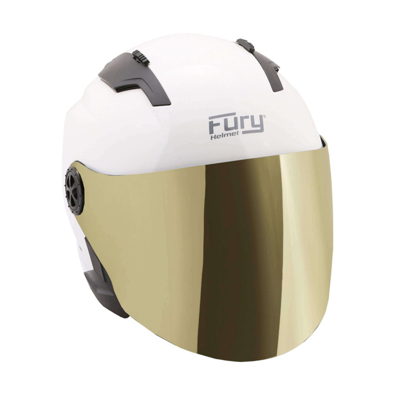 FURY CASQUE JET FAST BLANC AVEC VISIÈRE MIROIR OR