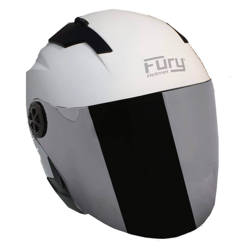 FURY CASQUE JET RACE BLANC MAT AVEC VISIÈRE MIROIR IRIDIUM