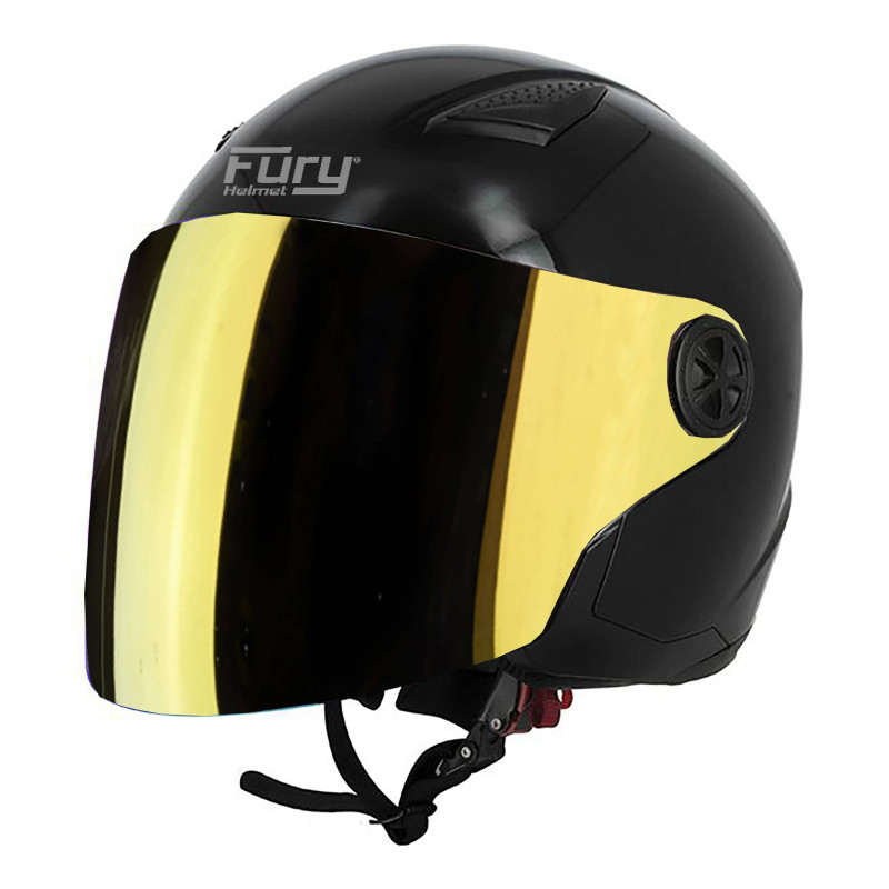 FURY CASQUE JET ANGEL NOIR AVEC VISIÈRE MIROIR OR
