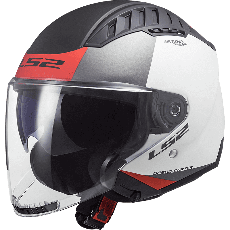 LS2 CASQUE JET OF600 COPTER URBANE BLANC MAT ROUGE