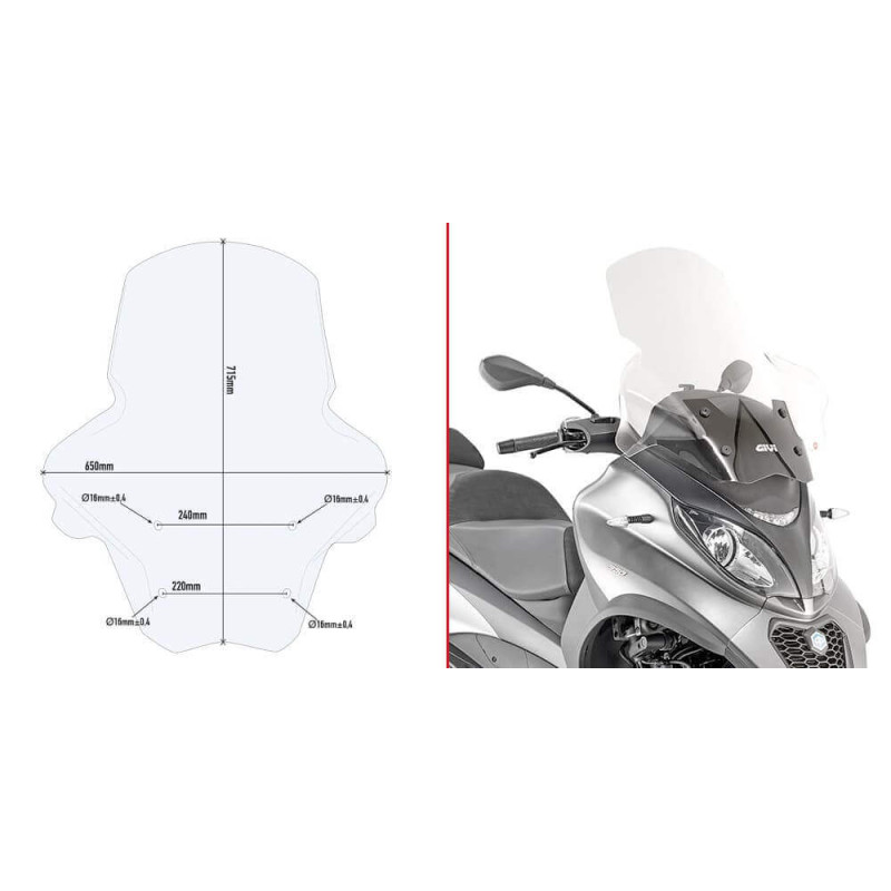 GIVI PARE BRISE INCOLORE PIAGGIO 350/400/500 SPORT/BUSINESS '18 (D5613ST)