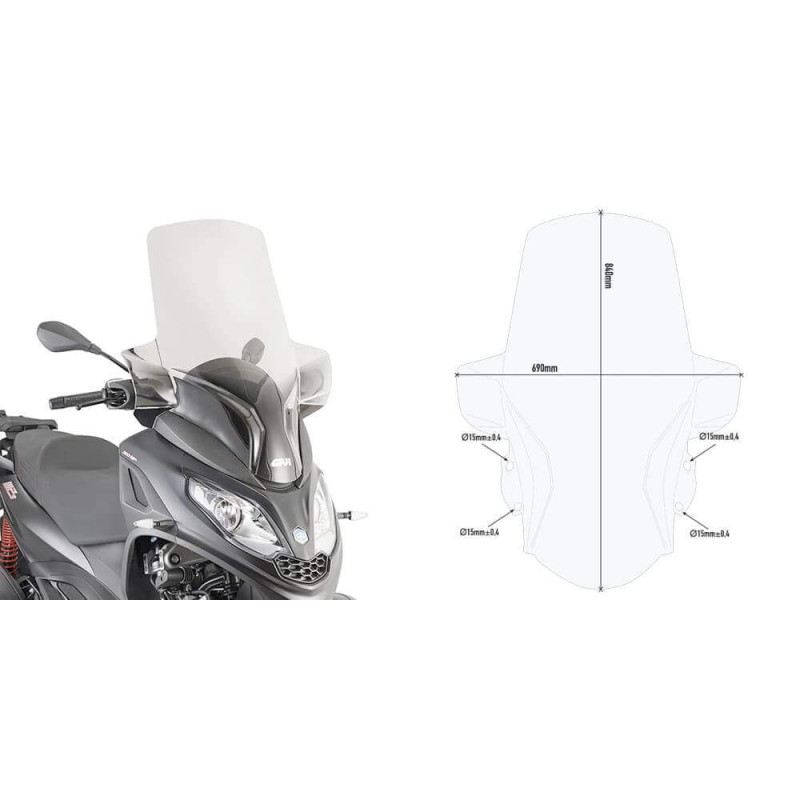 GIVI BULLE INCOLORE PIAGGIO MP3 300 HPE '19 (D5614ST)