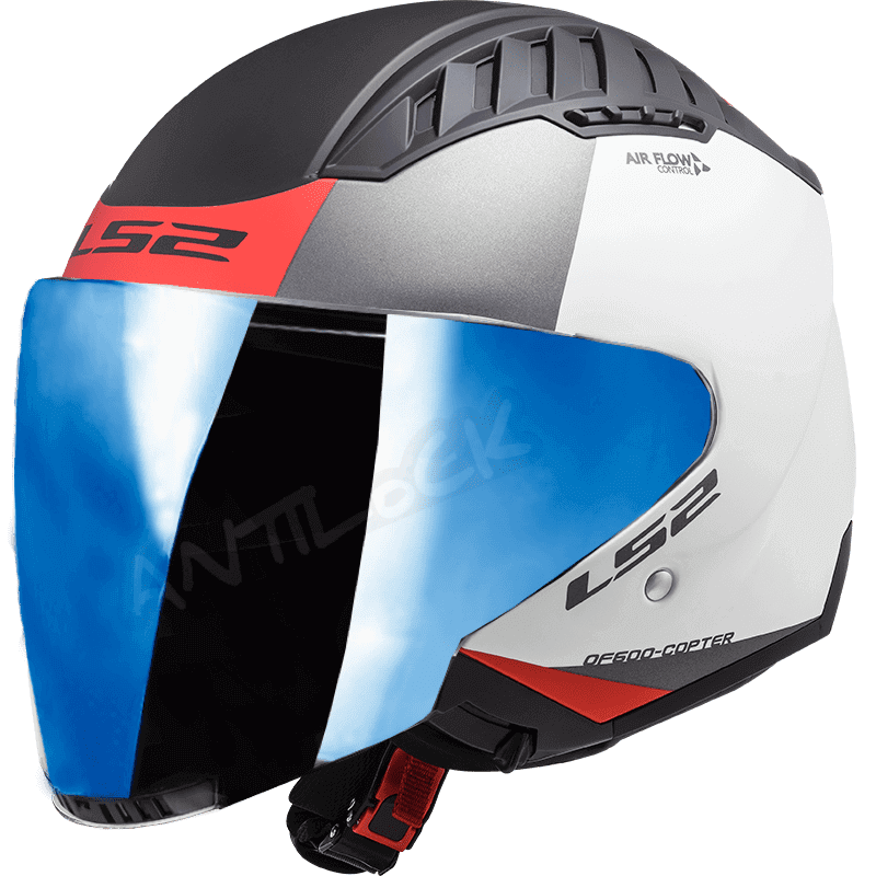 LS2 CASQUE JET OF600 COPTER URBANE AVEC VISIÈRE MIROIR BLEU