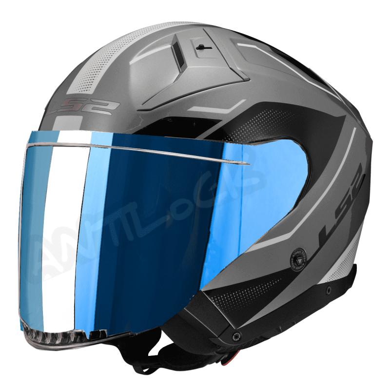 LS2 CASQUE JET OF603 INFINITY II VEYRON AVEC VISIÈRE MIROIR BLEU