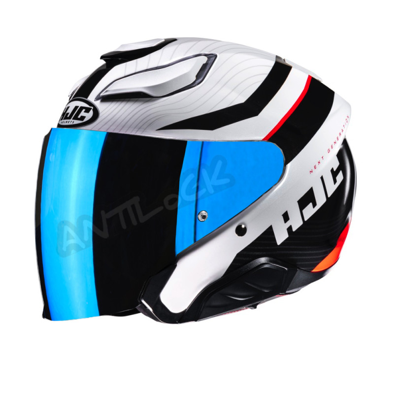 HJC CASQUE JET F31 NABY AVEC VISIÈRE MIROIR BLEU