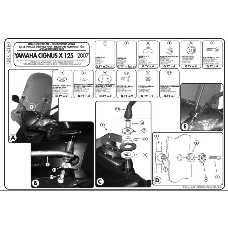 GIVI KIT FIXATION PARE BRISE YAM CYGNUS 07 (A283A)