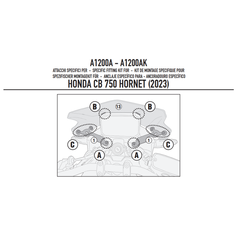 GIVI KIT FIXATION PARE BRISE 2166A HONDA CB750 HORNET '23 (A1200A)