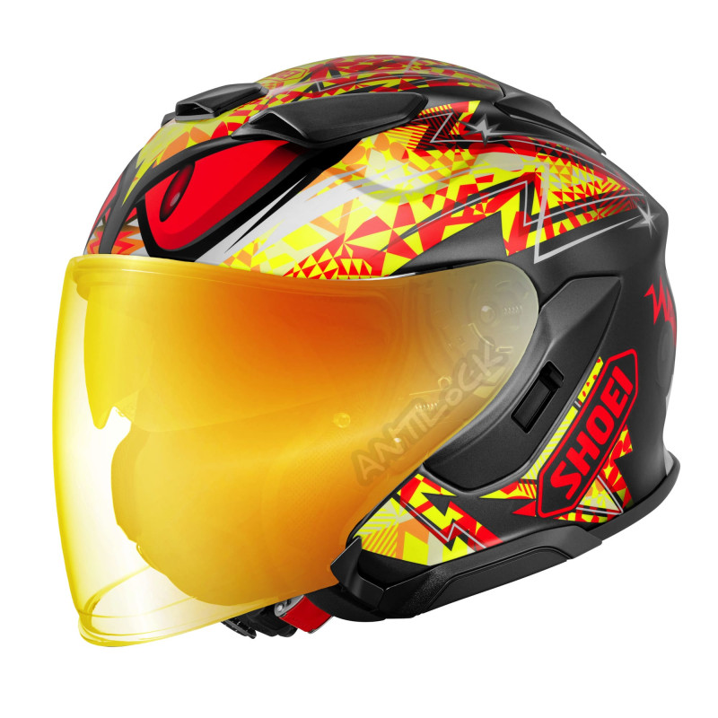 SHOEI J-CRUISE 3 INSPIRED TC-1 AVEC VISIÈRE MIROIR OR ROUGE