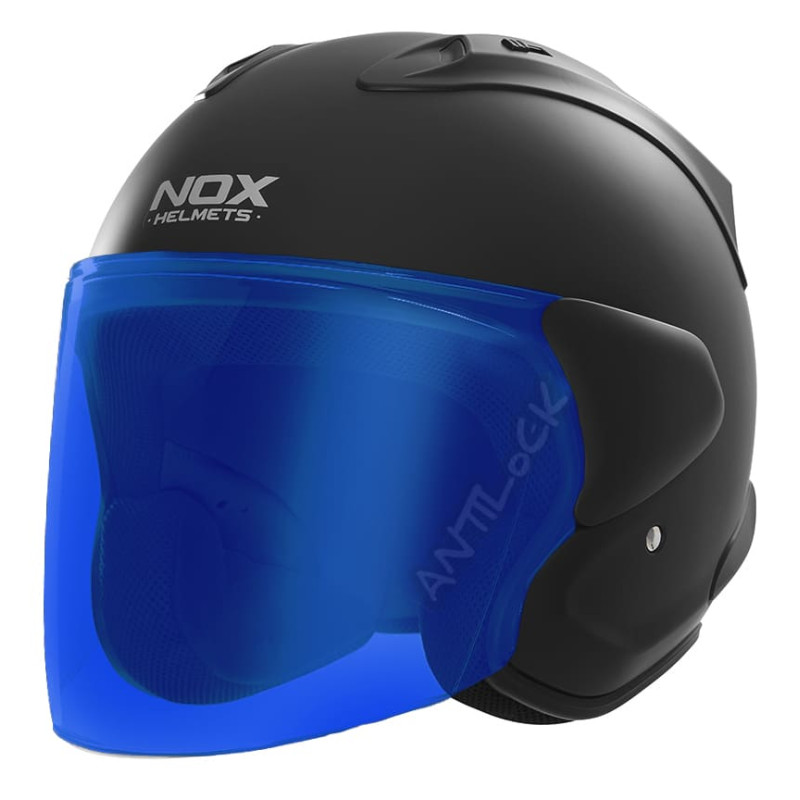 NOX CASQUE JET N220S MAT AVEC VISIÈRE MIROIR BLEU