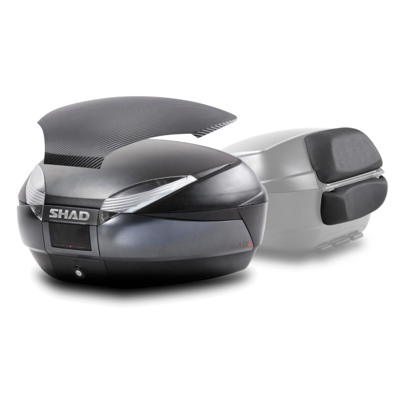 SHAD TOP CASE SH48 GRIS + COUVERCLE CARBONE + DOSSERET (D0B48306R)