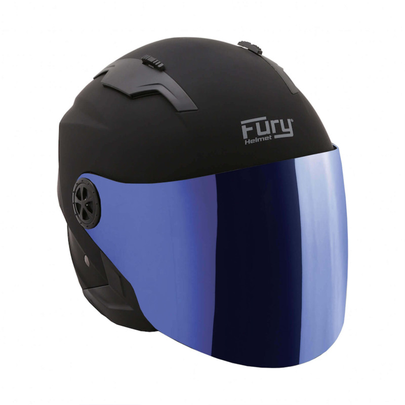 FURY CASQUE JET FAST NOIR MAT AVEC VISIÈRE MIROIR BLEU