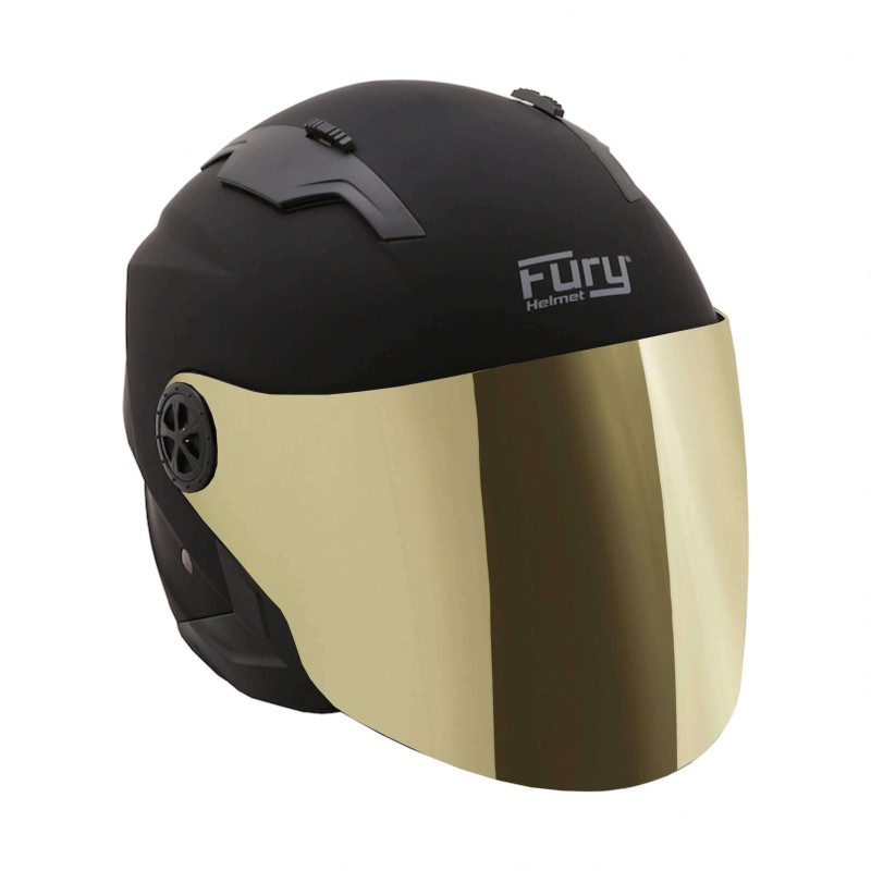 FURY CASQUE JET FAST NOIR MAT AVEC VISIÈRE MIROIR OR