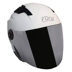 FURY CASQUE JET RACE BLANC MAT AVEC VISIÈRE MIROIR IRIDIUM