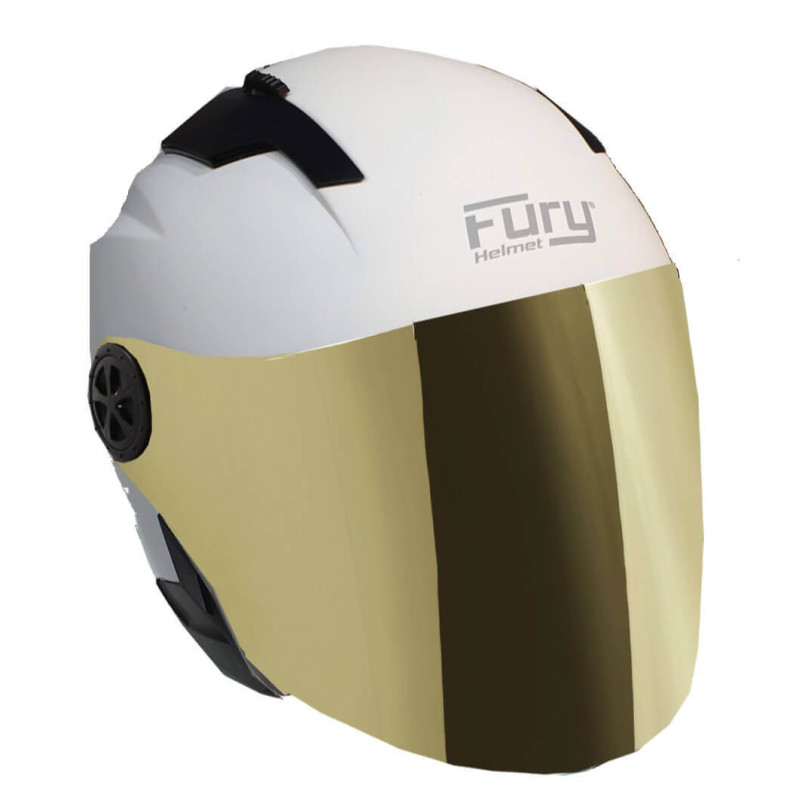 FURY CASQUE JET RACE BLANC MAT AVEC VISIÈRE MIROIR OR
