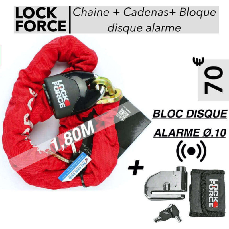LOCK FORCE CHAINE 1,50M + CADENAS + BLOQUE DISQUE ALARME