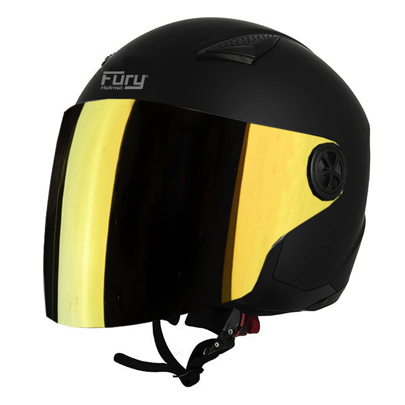FURY CASQUE JET ANGEL NOIR MAT AVEC VISIÈRE MIROIR OR