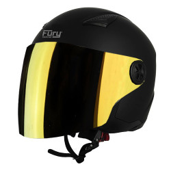 FURY CASQUE JET ANGEL NOIR MAT AVEC VISIÈRE MIROIR OR