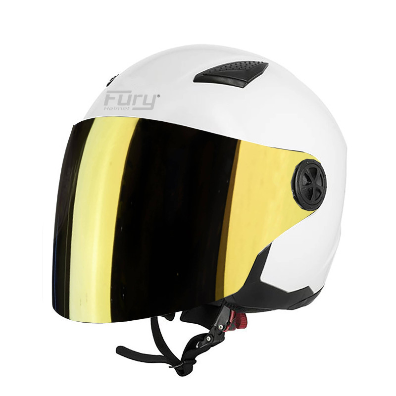 FURY CASQUE JET ANGEL BLANC AVEC VISIÈRE MIROIR OR
