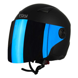 FURY CASQUE JET ANGEL NOIR MAT AVEC VISIÈRE MIROIR BLEU