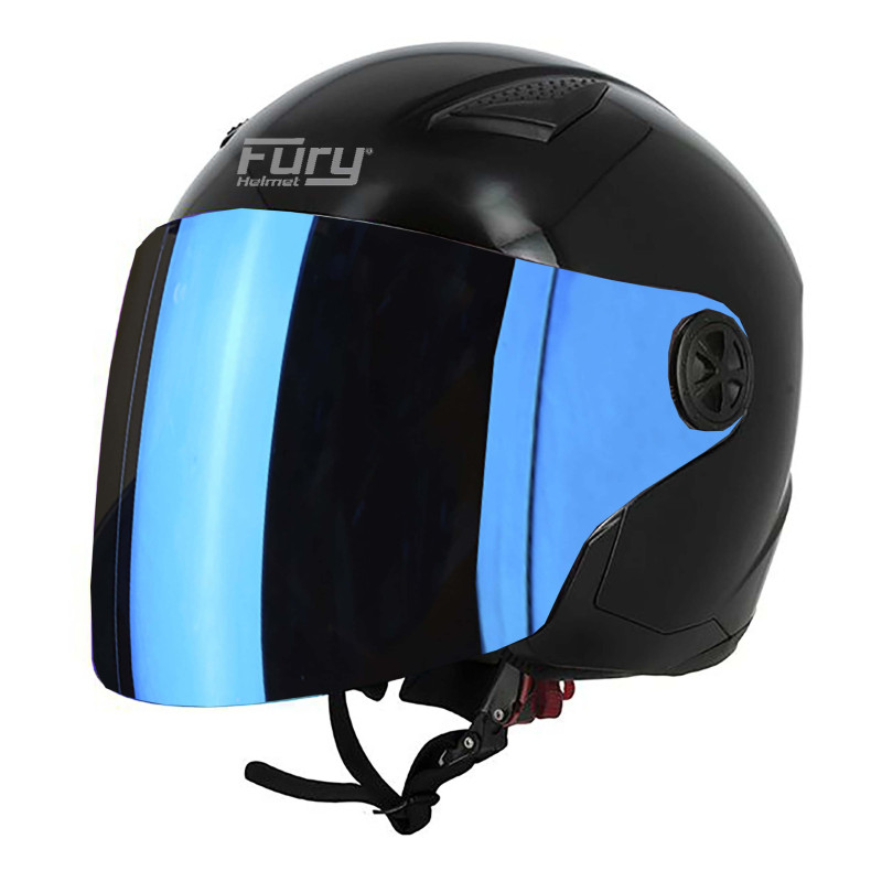 FURY CASQUE JET ANGEL NOIR AVEC VISIÈRE MIROIR BLEU
