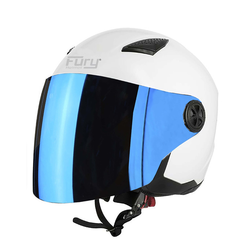FURY CASQUE JET ANGEL BLANC AVEC VISIÈRE MIROIR BLEU