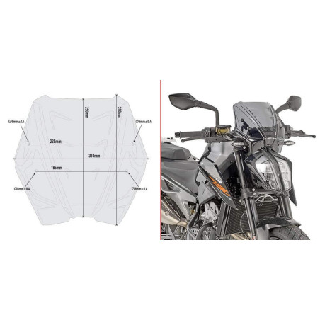 GIVI SAUTE VENT FUME KTM DUKE 790 '18 A 20 AVEC FIXATION (A7708)