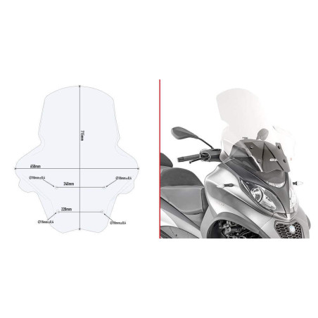 GIVI PARE BRISE INCOLORE PIAGGIO 350/400/500 SPORT/BUSINESS '18 (D5613ST)