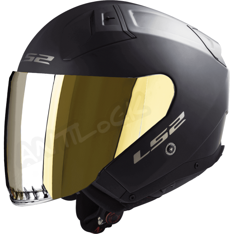 LS2 OF603 INFINITY II SOLID MATT BLACK-06 3XL AVEC VISIÈRE MIROIR OR