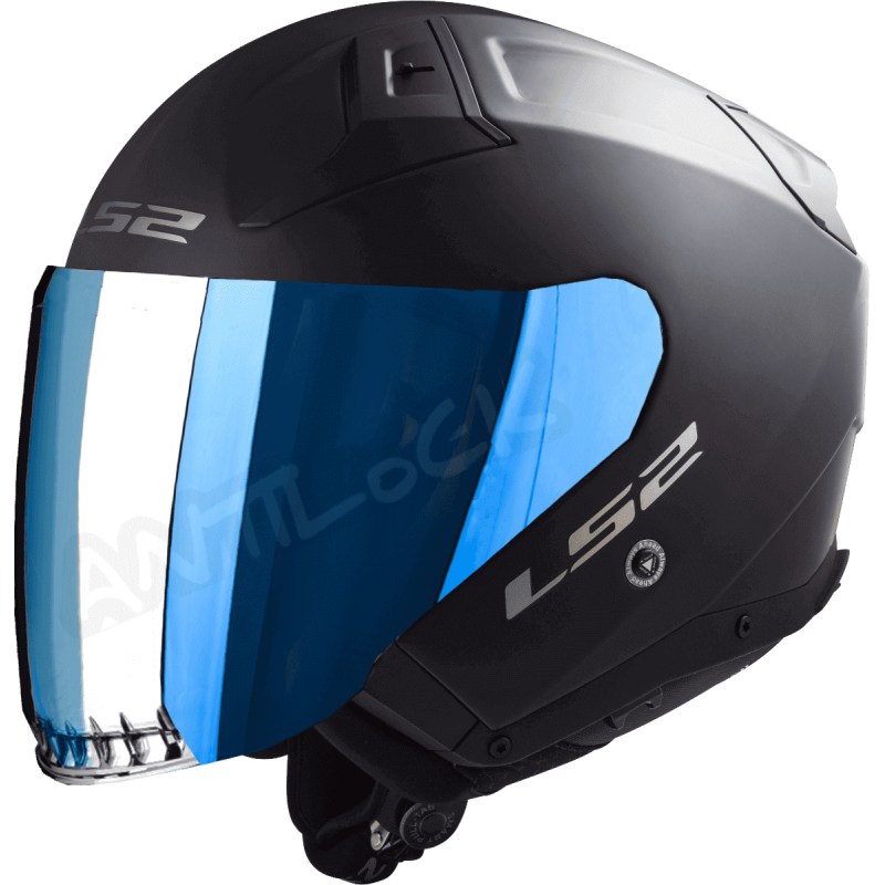 LS2 OF603 INFINITY II SOLID MATT BLACK-06 3XL AVEC VISIÈRE MIROIR BLEU