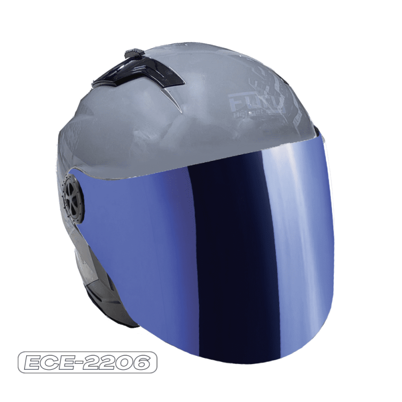 FURY CASQUE JET RACE II (ECE 22.06) AVEC VISIÈRE MIROIR BLEU GRIS NARDO