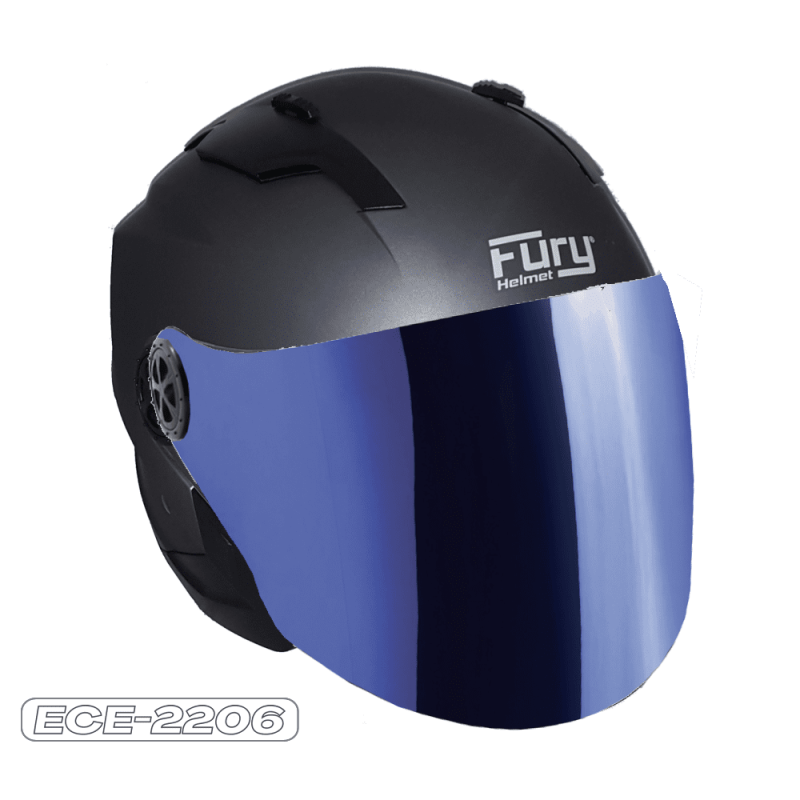 FURY CASQUE JET RACE II MAT (ECE 22.06) AVEC VISIÈRE MIROIR BLEU TITANE MAT