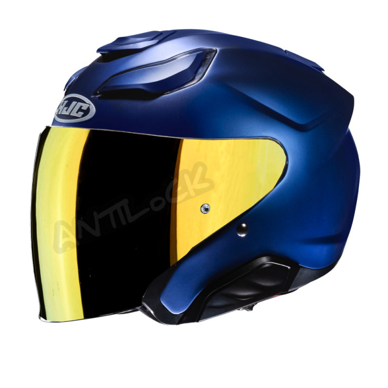 HJC CASQUE JET F31 BLEU MAT - FLAT METALLIC BLUE AVEC VISIÈRE MIROIR OR