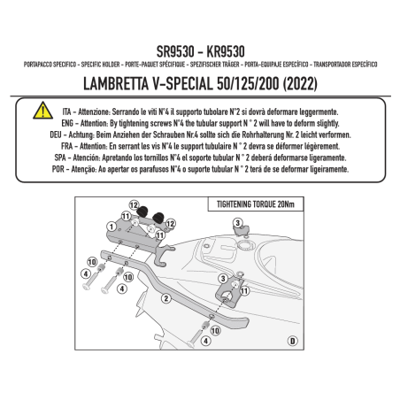 GIVI SUPPORT TOP CASE MONOLOCK LAMBRETTA V-SPECIAL 50-125-200 '22 (SR9530)