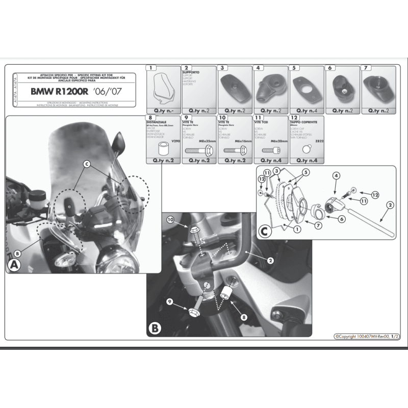 GIVI KIT FIXATION PARE BRISE BMW R 1200 R 07 (A147A)