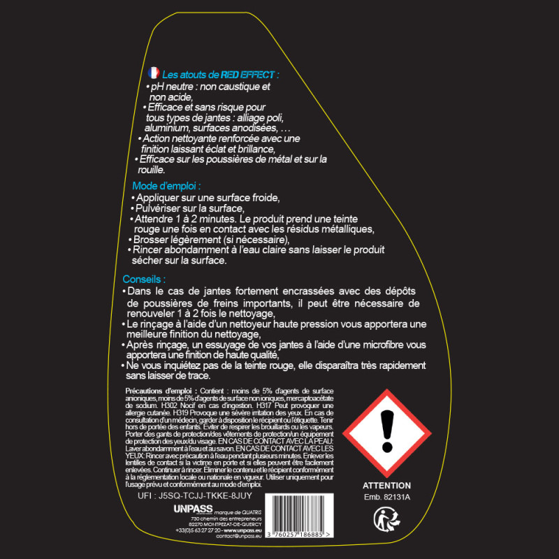 UNPASS RED EFFECT NETTOYANT JANTE PULVERISATEUR 500 ml