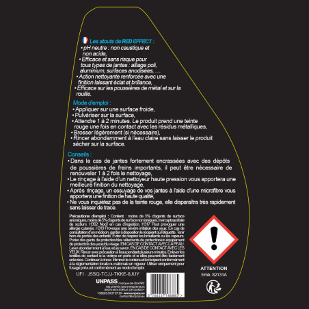UNPASS RED EFFECT NETTOYANT JANTE PULVERISATEUR 500 ml