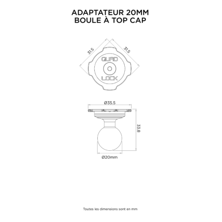 QUADLOCK ADAPTEUR BOULE A TOP CAP 20 MM