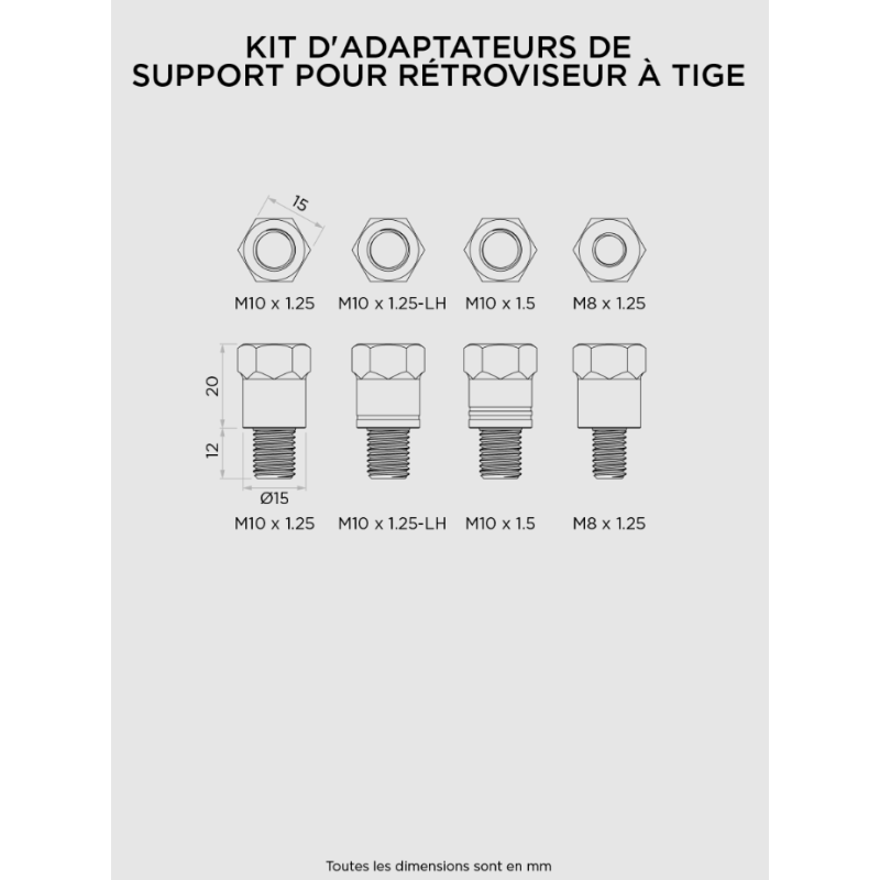 QUAD LOCK KIT D'ADAPTEURS DE SUPPORT POUR RETROVISEUR A TIGE